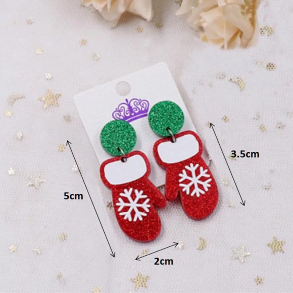 🍏50% OFF/3+...Glittering Acrylic Mitten/Mug Dangle Christmas Earrings - Picture 6 of 7